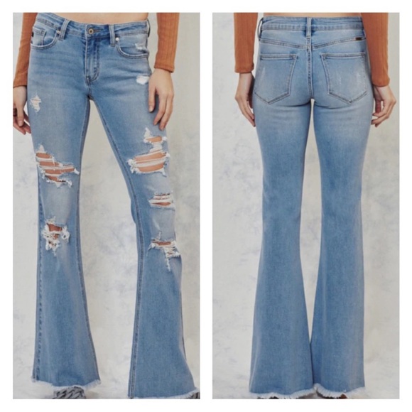 KanCan Distressed Women's Flare Denim Jeans - Picture 6 of 6